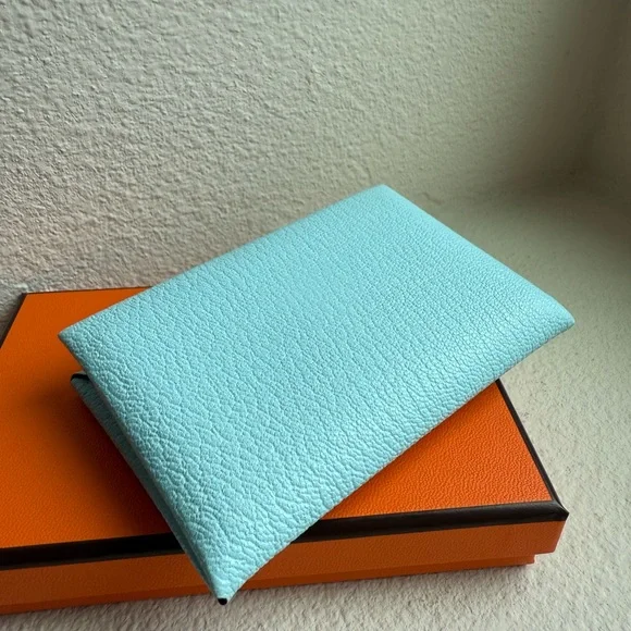 Hermès Light Blue Calvi Card Holder
